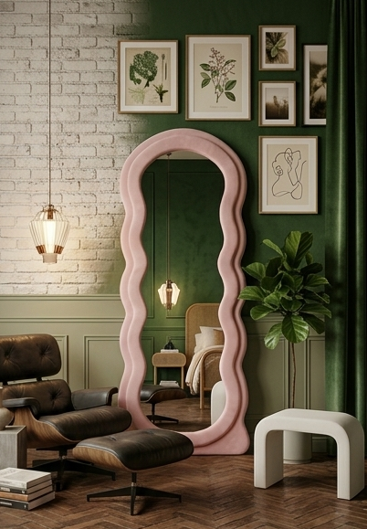 Waved Full Length Fabric Mirror – Handcrafted Statement Wall Décor