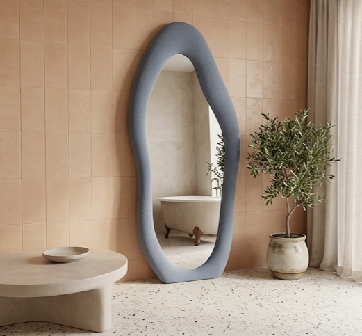 Viral Pinterest Cloud Mirror | Luxury Full Length Upholstered Mirror with Soft Sponge Padding |Modern Bedroom, Dressing Room & Studio Décor (Cream White, 60x160 cm) (Navy Blue))