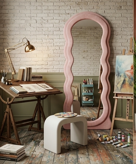 Waved Full Length Fabric Mirror – Handcrafted Statement Wall Décor