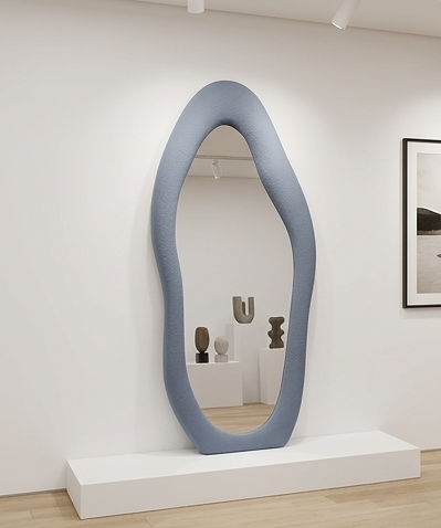 Viral Pinterest Cloud Mirror | Luxury Full Length Upholstered Mirror with Soft Sponge Padding |Modern Bedroom, Dressing Room & Studio Décor (Cream White, 60x160 cm) (Navy Blue))