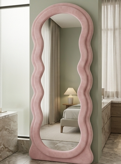 Waved Full Length Fabric Mirror – Handcrafted Statement Wall Décor