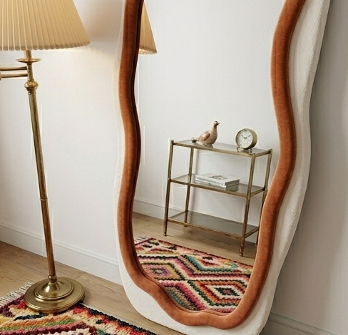 New Gen Wavy Mirror – Handcrafted Contrast-Trim Fabric Wall Décor