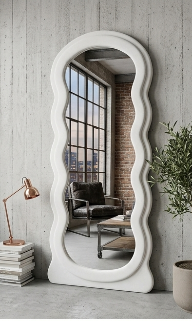Waved Full Length Fabric Mirror – Handcrafted Statement Wall Décor