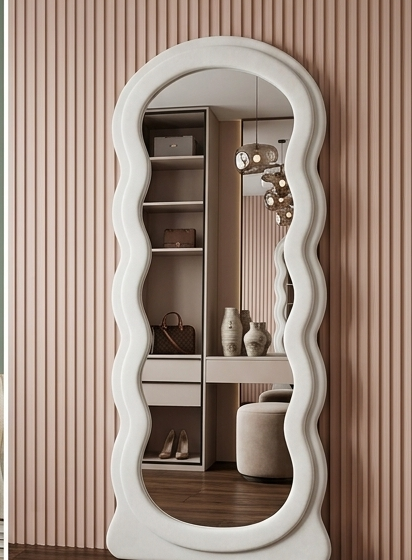 Waved Full Length Fabric Mirror – Handcrafted Statement Wall Décor
