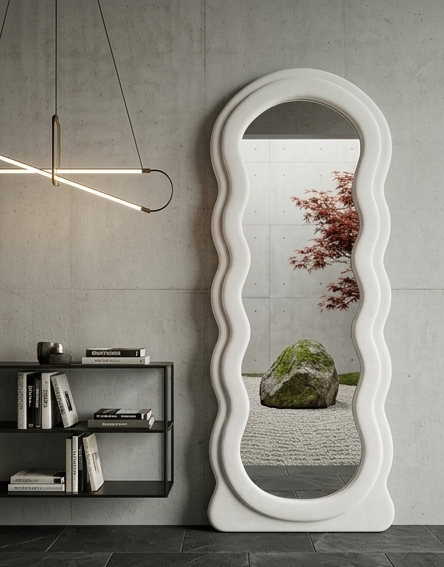 Waved Full Length Fabric Mirror – Handcrafted Statement Wall Décor