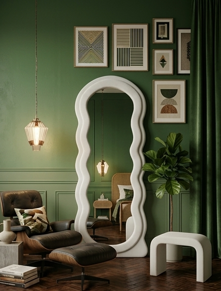 Waved Full Length Fabric Mirror – Handcrafted Statement Wall Décor