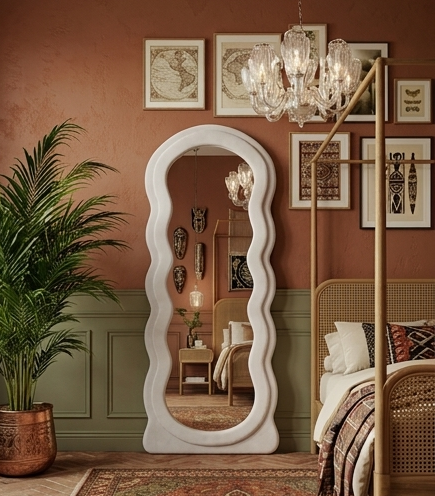 Waved Full Length Fabric Mirror – Handcrafted Statement Wall Décor
