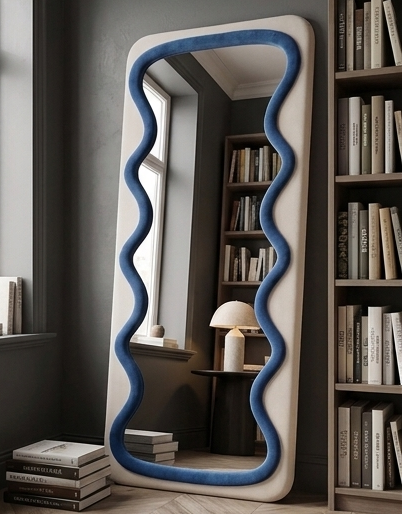 Luxury Wavy Trio Mirror – Two-Tone Fabric Statement Wall Décor