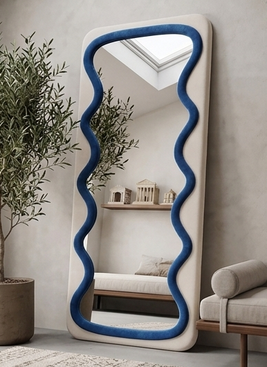 Luxury Wavy Trio Mirror – Two-Tone Fabric Statement Wall Décor