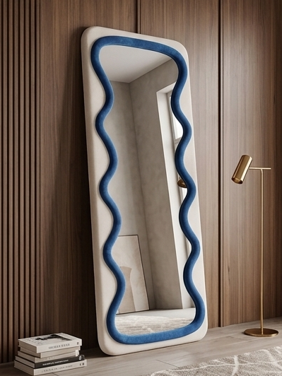 Luxury Wavy Trio Mirror – Two-Tone Fabric Statement Wall Décor