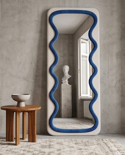 Luxury Wavy Trio Mirror – Two-Tone Fabric Statement Wall Décor