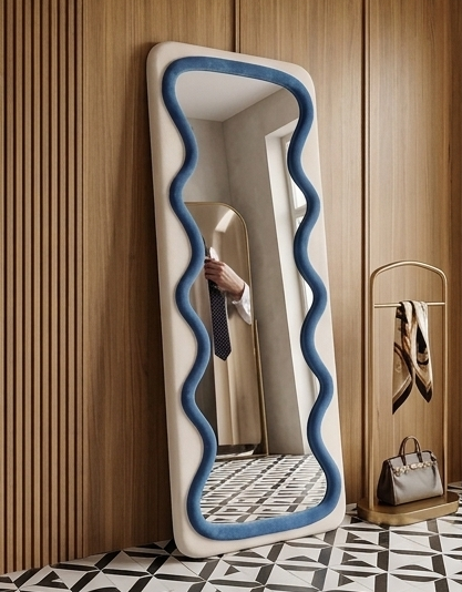 Luxury Wavy Trio Mirror – Two-Tone Fabric Statement Wall Décor