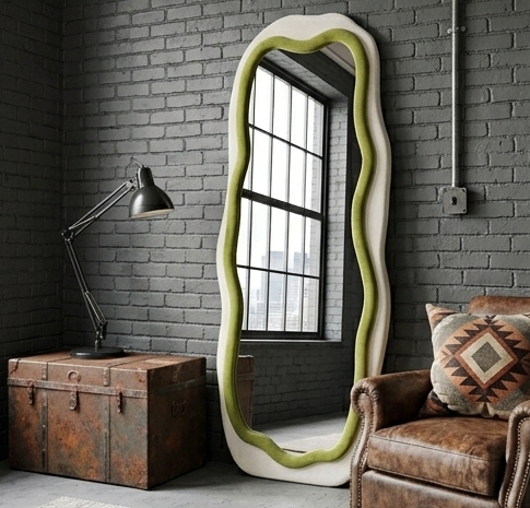New Gen Wavy Mirror – Handcrafted Contrast-Trim Fabric Wall Décor