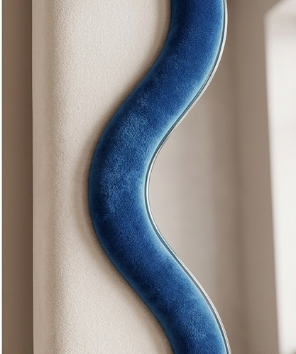 Luxury Wavy Trio Mirror – Two-Tone Fabric Statement Wall Décor